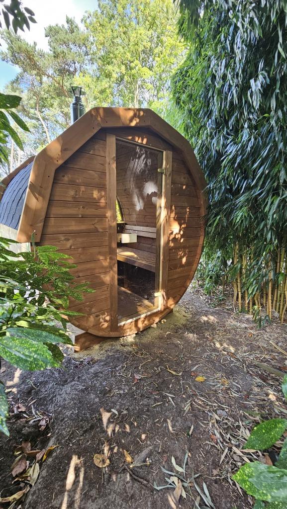 2.5M Barrel Sauna van donker, Scandinavisch grenenhout, Sports & Fitness, Sauna, Neuf, Sauna complet, Envoi