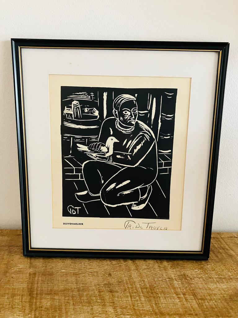 Prosper De Troyer Linosnede, Antiek en Kunst, Ophalen of Verzenden