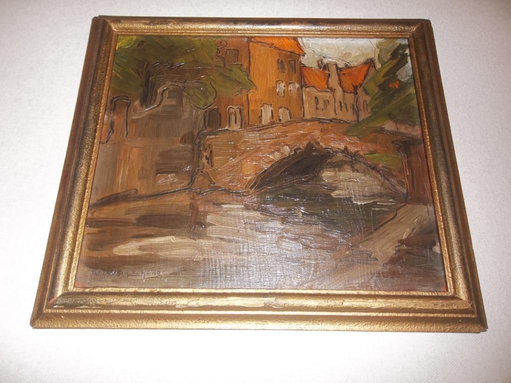 Regnier De Herde -  Paardebrug te Brugge - olie/paneel 1933, Ophalen of Verzenden
