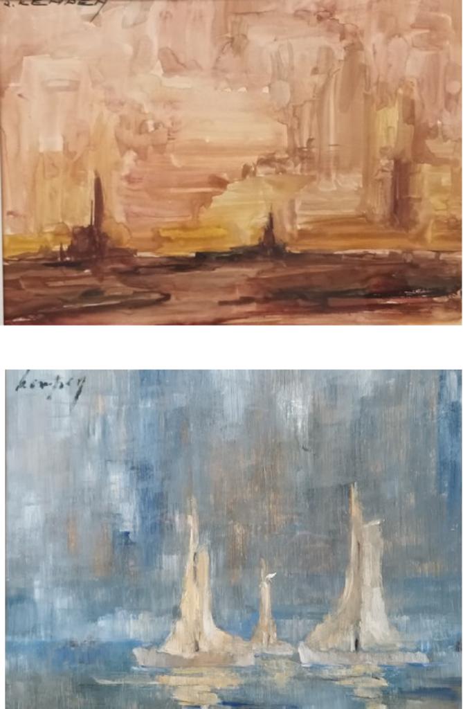 Renée Kempen (1914-2002) - "Herfststorm" en "Zeilboten", Ophalen of Verzenden