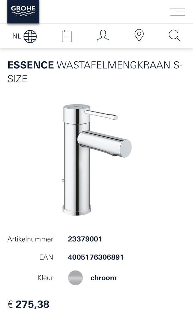 Robinet de lavabo Grohe Essence New S chromé, Enlèvement ou Envoi, Neuf