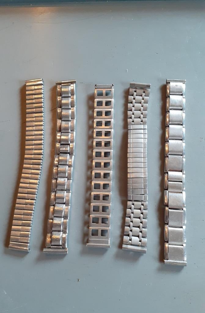 Lot de 5 bracelets montre métallique et extensible (1), Enlèvement ou Envoi, Neuf, Argent, Acier