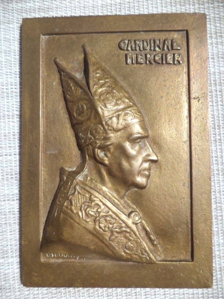 Bronzen plaat BATARDY kardinaal Mercier aartsbisschop, Ophalen of Verzenden, Brons