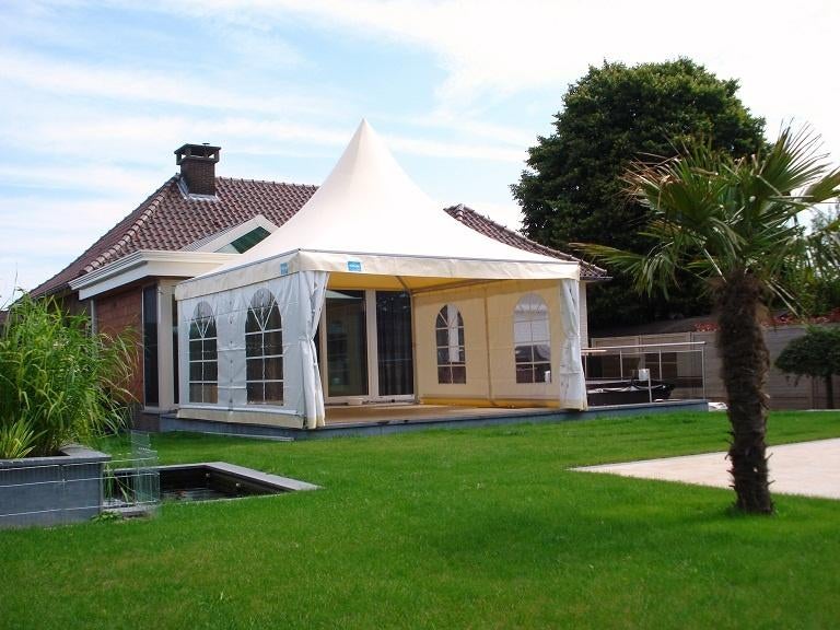 Pagodetent Feesttent Opslagtent 5x5mtr ( Koop en/of huur ), Ophalen, Gebruikt, 2 meter of meer, 4 tot 6 meter