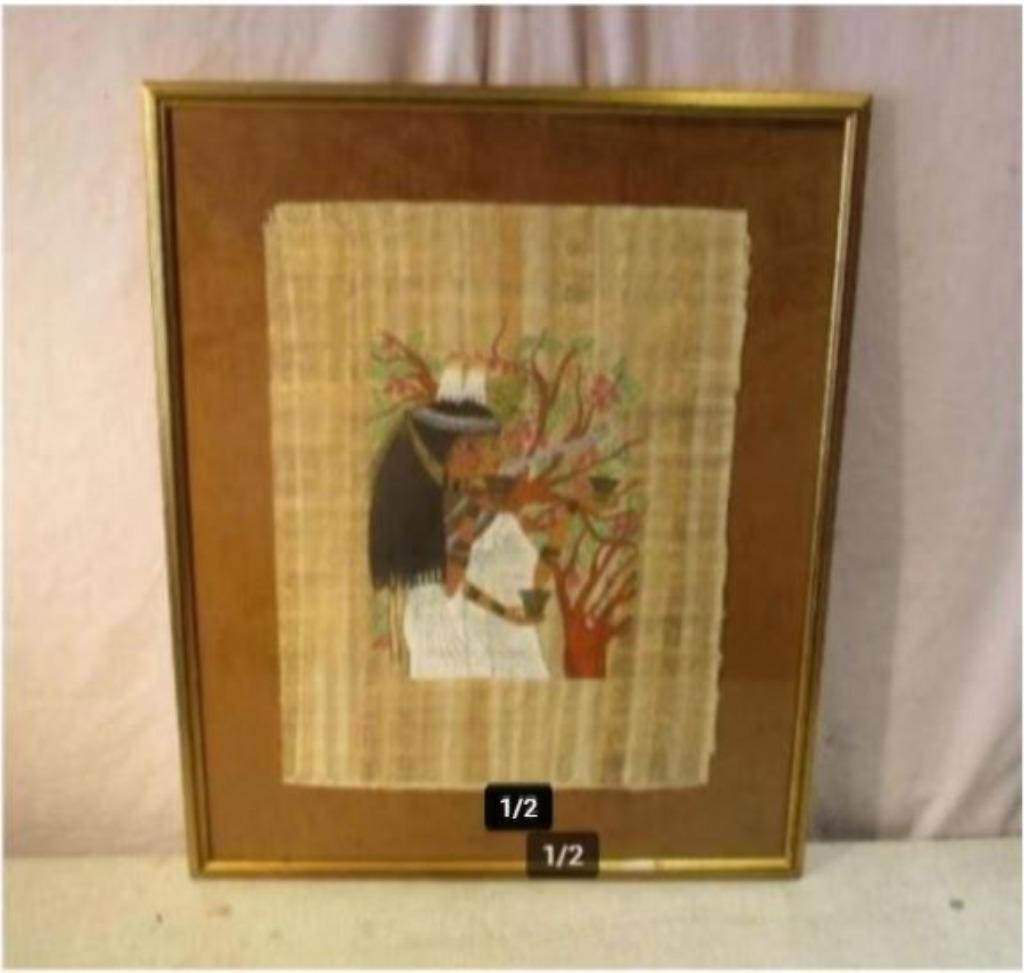 Mooi Egyptische Prent op Papyrus - 57x46, Ophalen of Verzenden