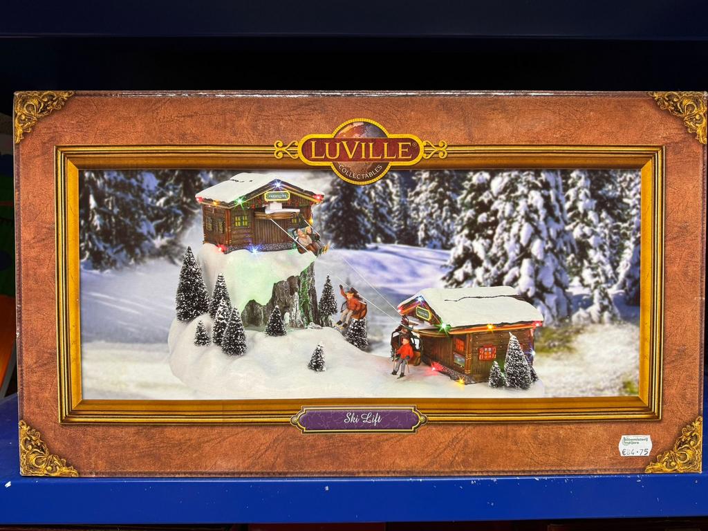 LuVille Ski Lift animated kerst dorp scene + muziek&beweging, Diversen, Kerst, Ophalen of Verzenden, Zo goed als nieuw