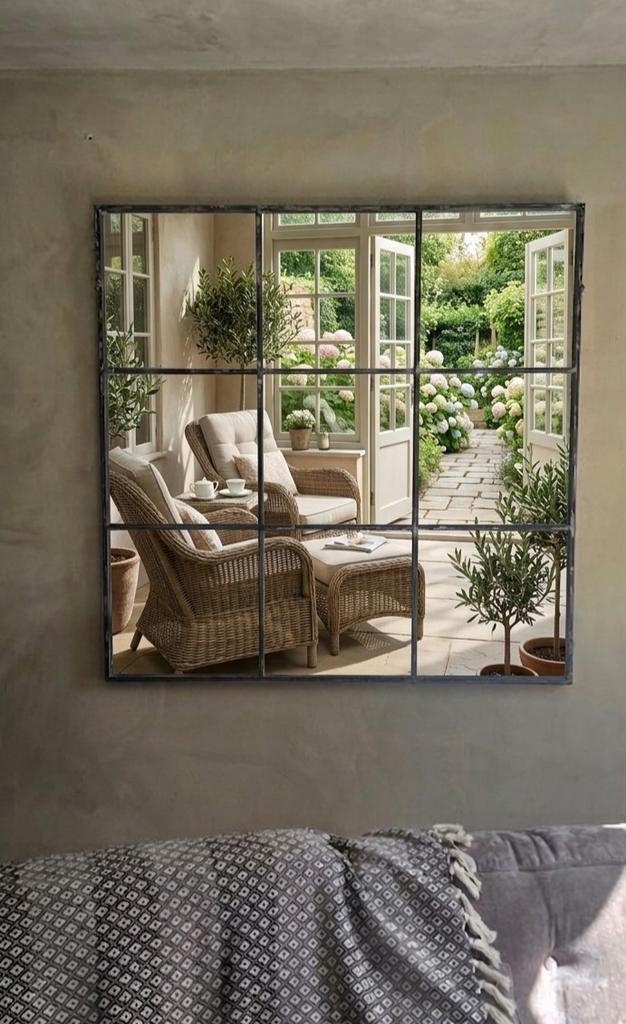 Prachtige 'Window Pane' Spiegel – Industrieel IJzer 118x118, Ophalen