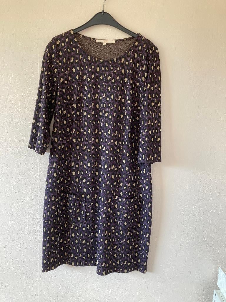 Paars, zwart, beige winterkleed, 3/4 mouwen, Comme ça, 40, Kleding | Dames, Jurken, Maat 38/40 (M), Paars, Zo goed als nieuw, Comme ça