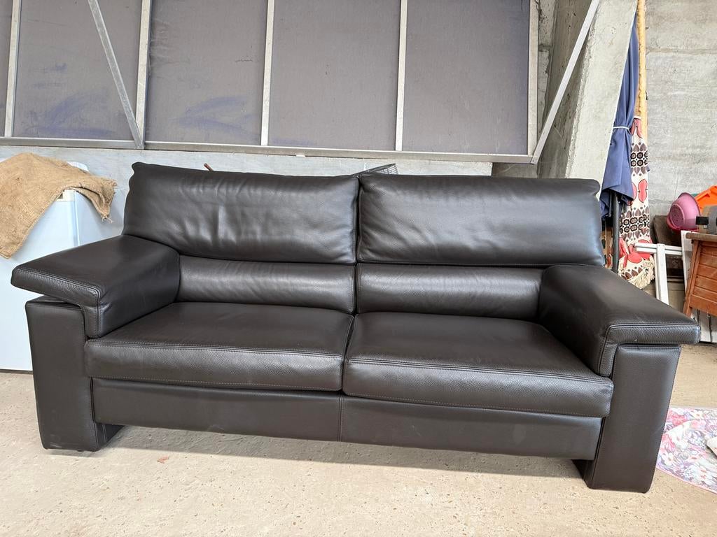 Lederen salon donkerbruin, Huis en Inrichting, Zetels | Zetels, Gebruikt, Rechte bank, Vierpersoons of meer, Ophalen