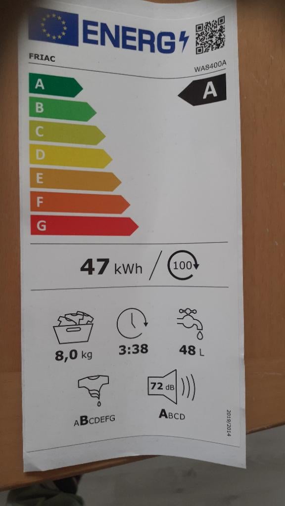 Machine à laver, Electroménager, 1200 à 1600 tours, 6 à 8 kg, Classe énergétique A ou plus économe, 85 à 90 cm