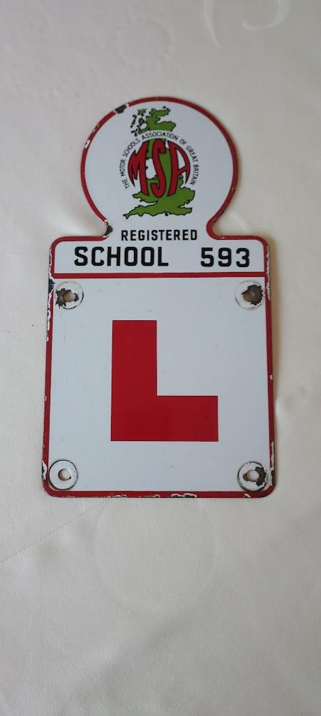oud emaille bord van Engelse autorijschool, Verzamelen, Verzenden, Gebruikt, Reclamebord