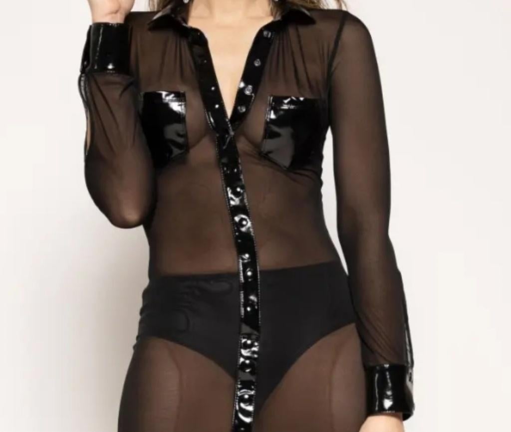 Robe chemisier en lingerie avec parties transparentes neuve, Patrice Catanzaro, Envoi, Noir, Vêtements de nuit