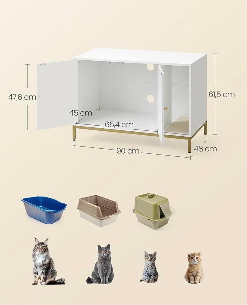 Kattenbakkast, 90 x 48 x 61,5 cm, wit-goud, Dieren en Toebehoren, Ophalen, Gebruikt, Open