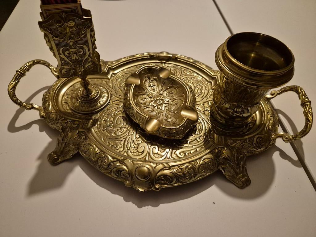 Antiek sigarenset in de brons, Ophalen of Verzenden, Koper