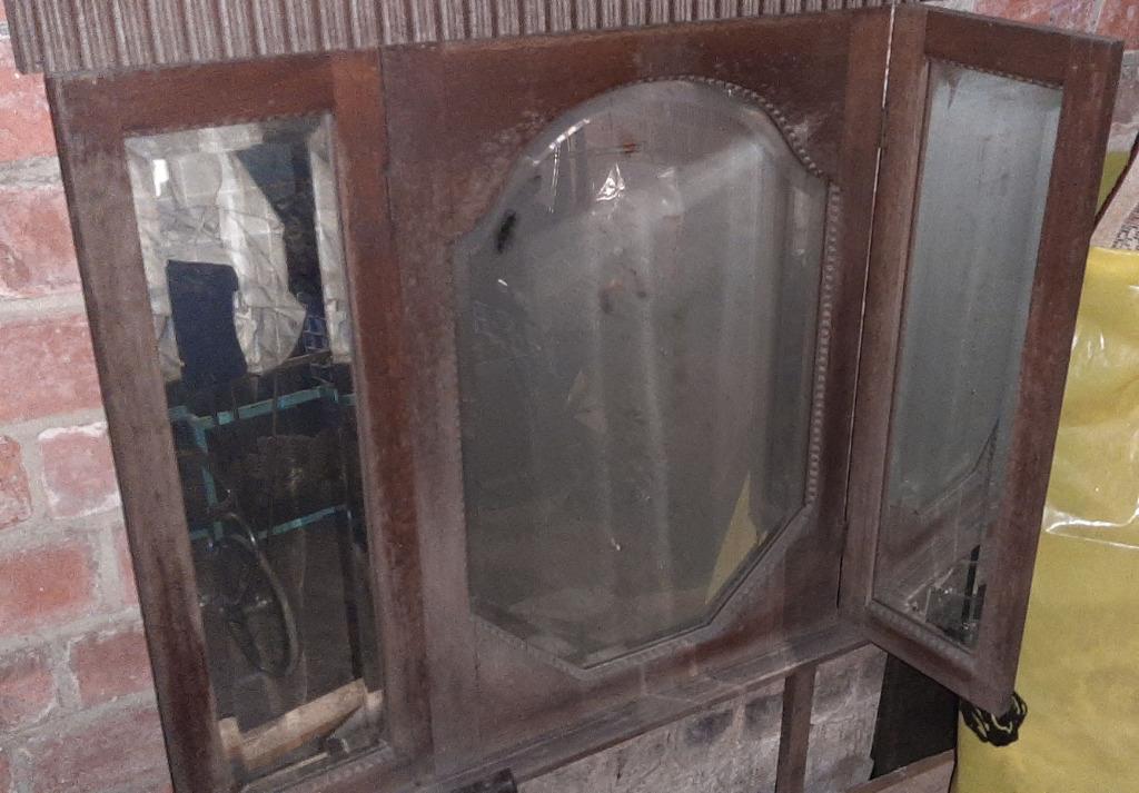 Oude houten drieluik spiegel, Antiek en Kunst, Antiek | Spiegels, Ophalen