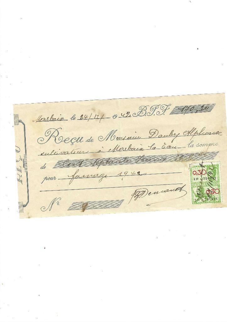 Ancien reçu 1942, Enlèvement ou Envoi, Utilisé