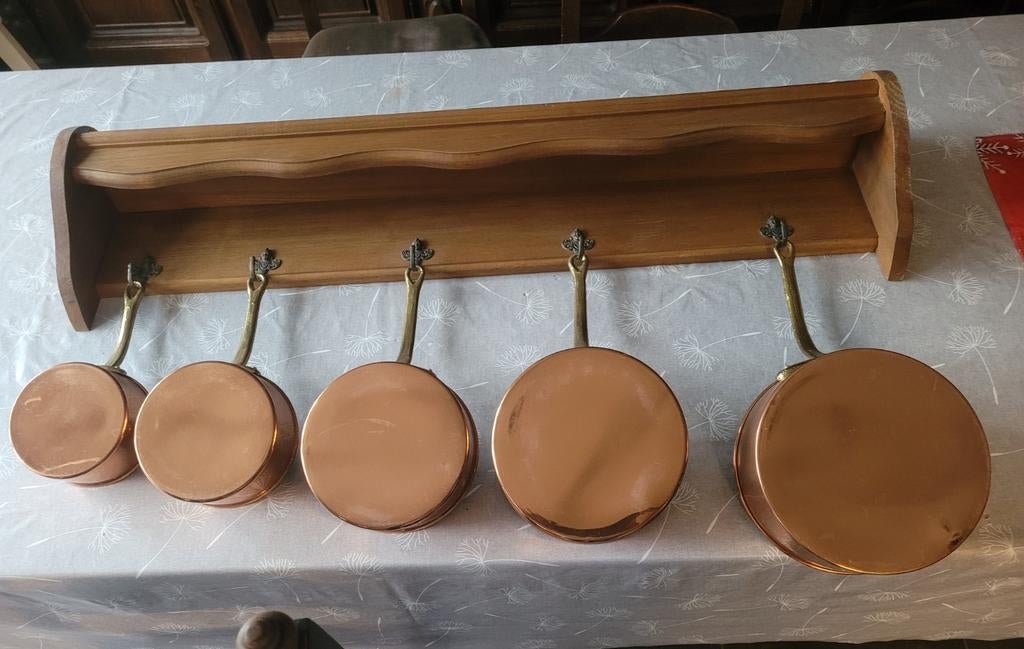 Archelle avec 5 poêlon en cuivre, Antiquités & Art, Antiquités | Bronze & Cuivre, Enlèvement, Cuivre