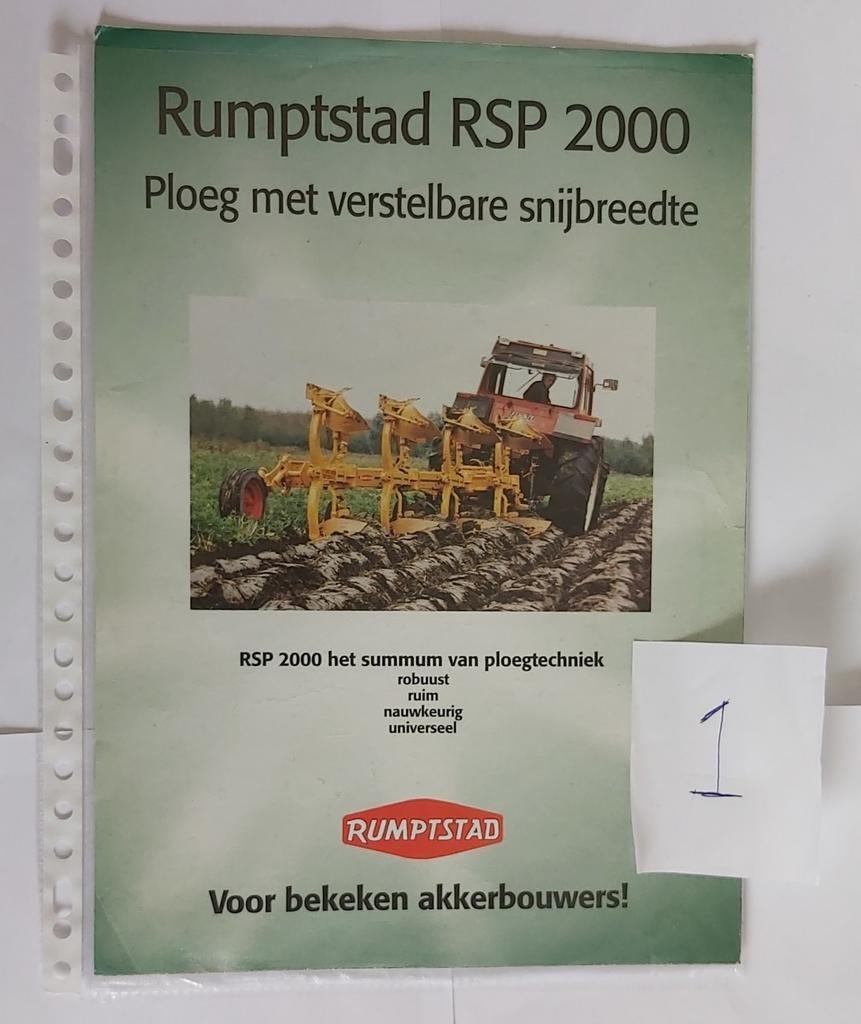 Rumptstad /Lemken RSP 2000 ploeg landbouw folder, Ophalen of Verzenden, Zo goed als nieuw, Folder