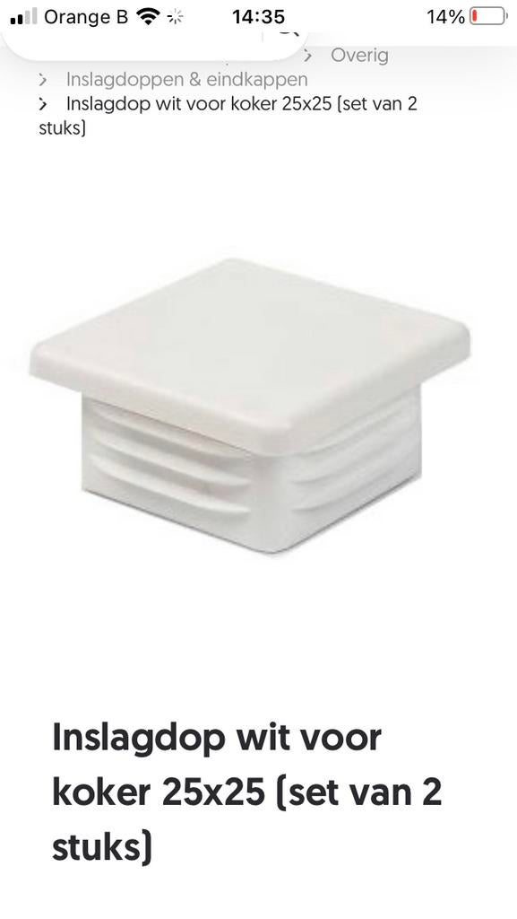 100 st kunstof inslagdop 25 x25 wit voor ijzeren profiel, Ophalen, Nieuw