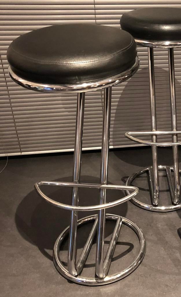 2 Tabourets de bar inox et skaï, Maison & Meubles, Avec repose-pieds, 2 tabourets, Enlèvement, Utilisé