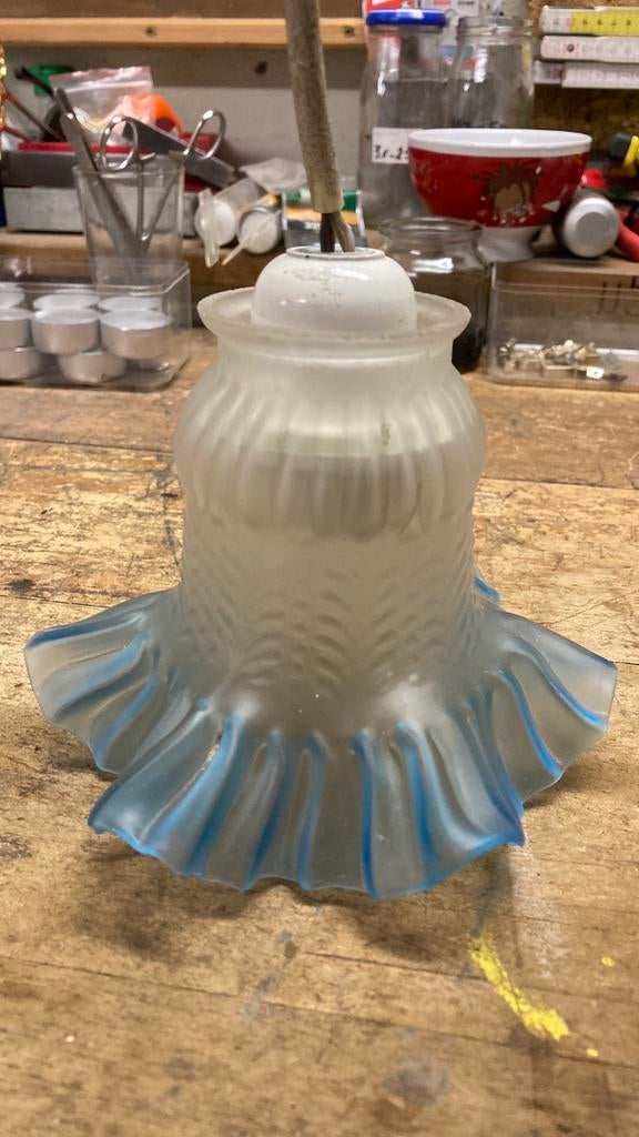 Set van drie lampekapjes !, Huis en Inrichting, Lampen | Lampenkappen, Ophalen, Gebruikt, Vintage, jaren 1960 !, Blauw