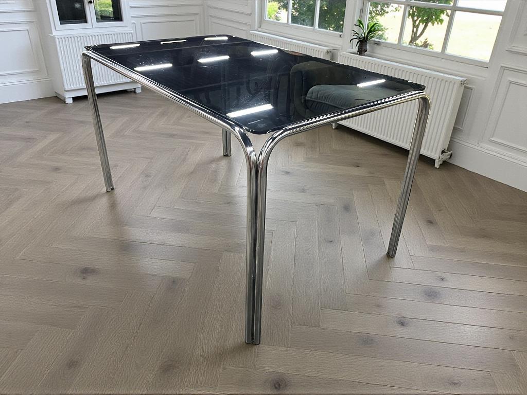 table vintage en chrome avec verre fumé, Enlèvement ou Envoi