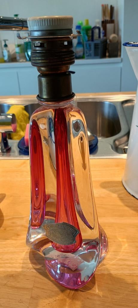 Base d'abat-jour en cristal rose Val Lambert, Antiquités & Art, Enlèvement ou Envoi