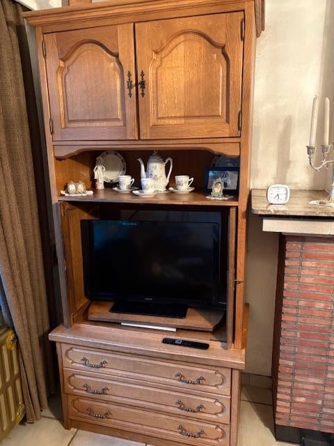 Hoge kast voor TV met lades onderaan, Ophalen, Gebruikt, 100 tot 150 cm, 200 cm of meer