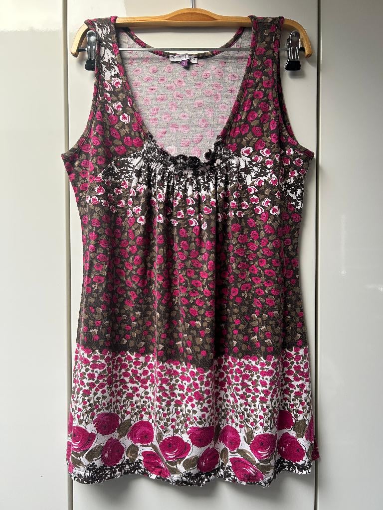 Patrice Breal bruine tanktop met roze bloemen - Maat 3, Kleding | Dames, Maat 38/40 (M), Patrice Breal, Ophalen of Verzenden, Zo goed als nieuw