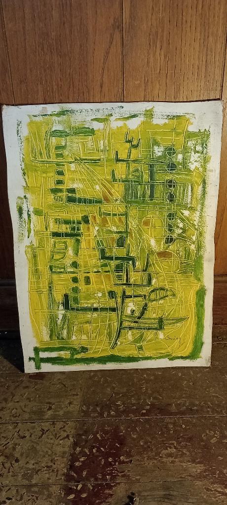 Peinture sur carton rigide signée SOUDAN, 30x40, n475, Antiquités & Art, Art | Peinture | Abstraite, Enlèvement ou Envoi