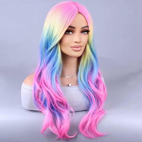 Carnaval sorbet kleuren pruik lang haar met slagen zonder po, Bijoux, Sacs & Beauté, Beauté | Soins des cheveux, Neuf, Envoi