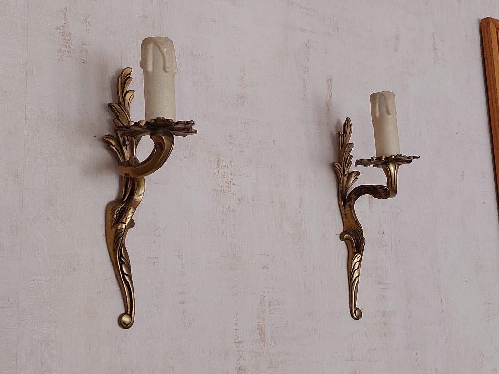 ️ Paire d’appliques murales en bronze Louis XV, Enlèvement ou Envoi, Cuivre ou Bronze