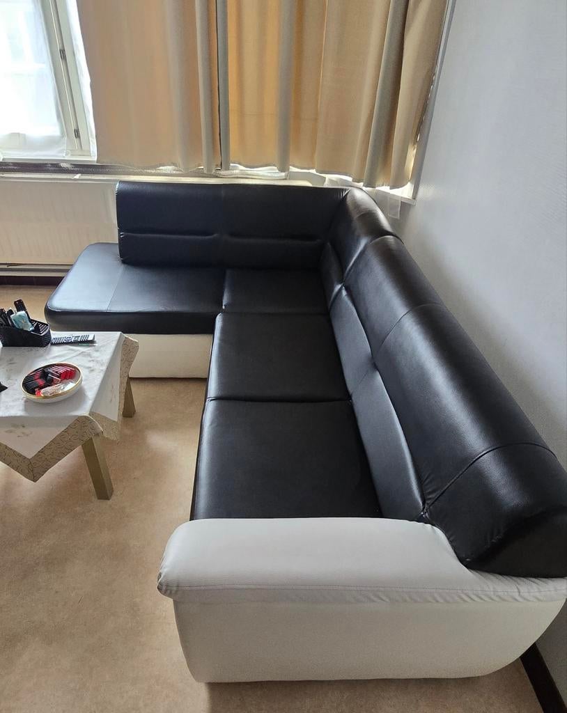 Divan 2 personnes en skai, Maison & Meubles, 150 cm ou plus, Noir et blanc, 200 à 250 cm, Comme neuf