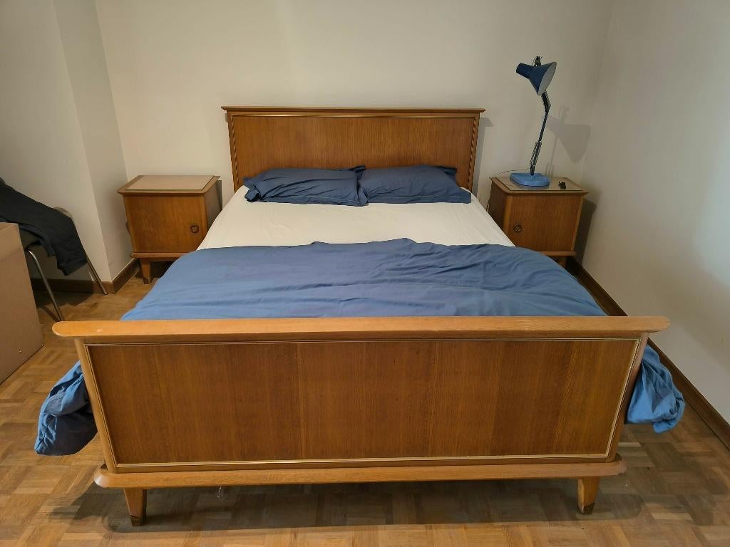 Vintage slaapkamer set – bed, kleerkast en 2 nachtkastjes, Huis en Inrichting, Ophalen, Gebruikt, Tweepersoons, Midcentury / vintage