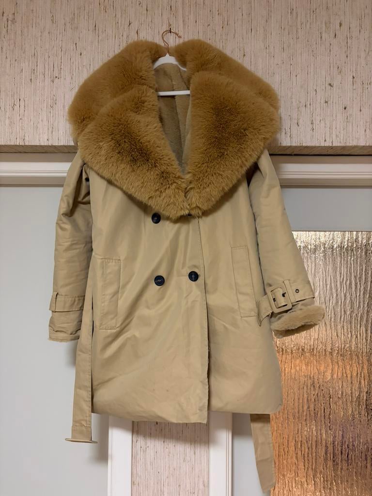 Manteau fausse fourrure, Envoi, Comme neuf, Taille 42/44 (L), Beige