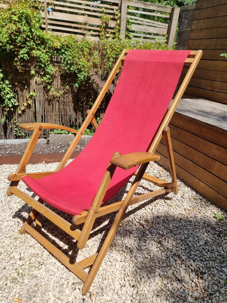 Vintage transat / chaise pliante Torck, Enlèvement, Utilisé, Bois, Pliant