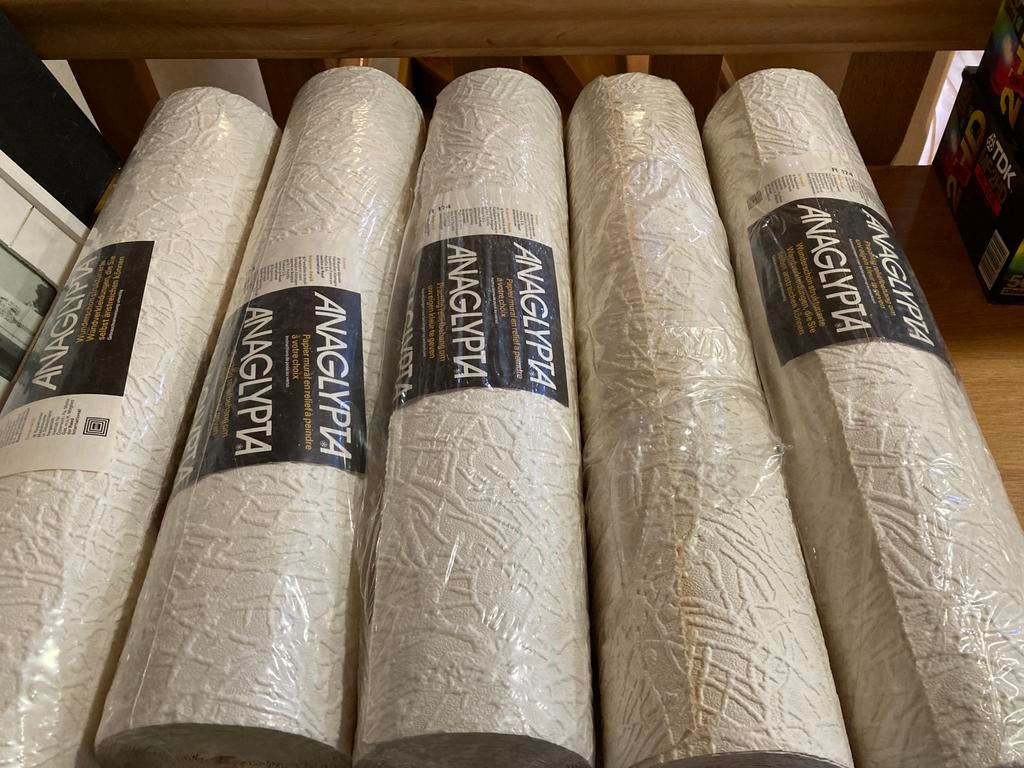 5 rollen behang overschilderbaar anaglypta, Ophalen, Wit