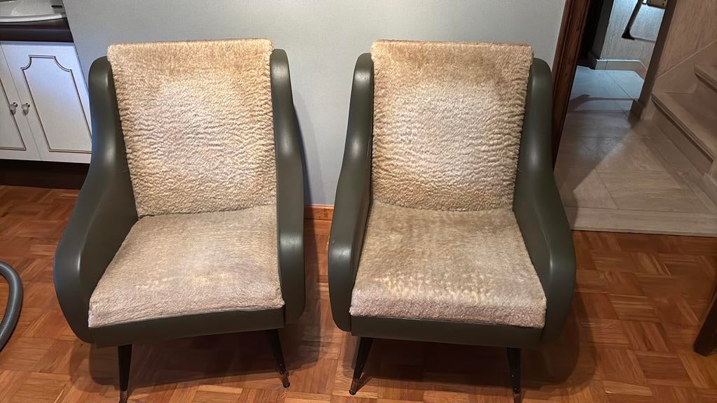 Vintage mid century fauteuil set jaren 60 retro design, Huis en Inrichting, Fauteuils, Ophalen, Gebruikt, Stof