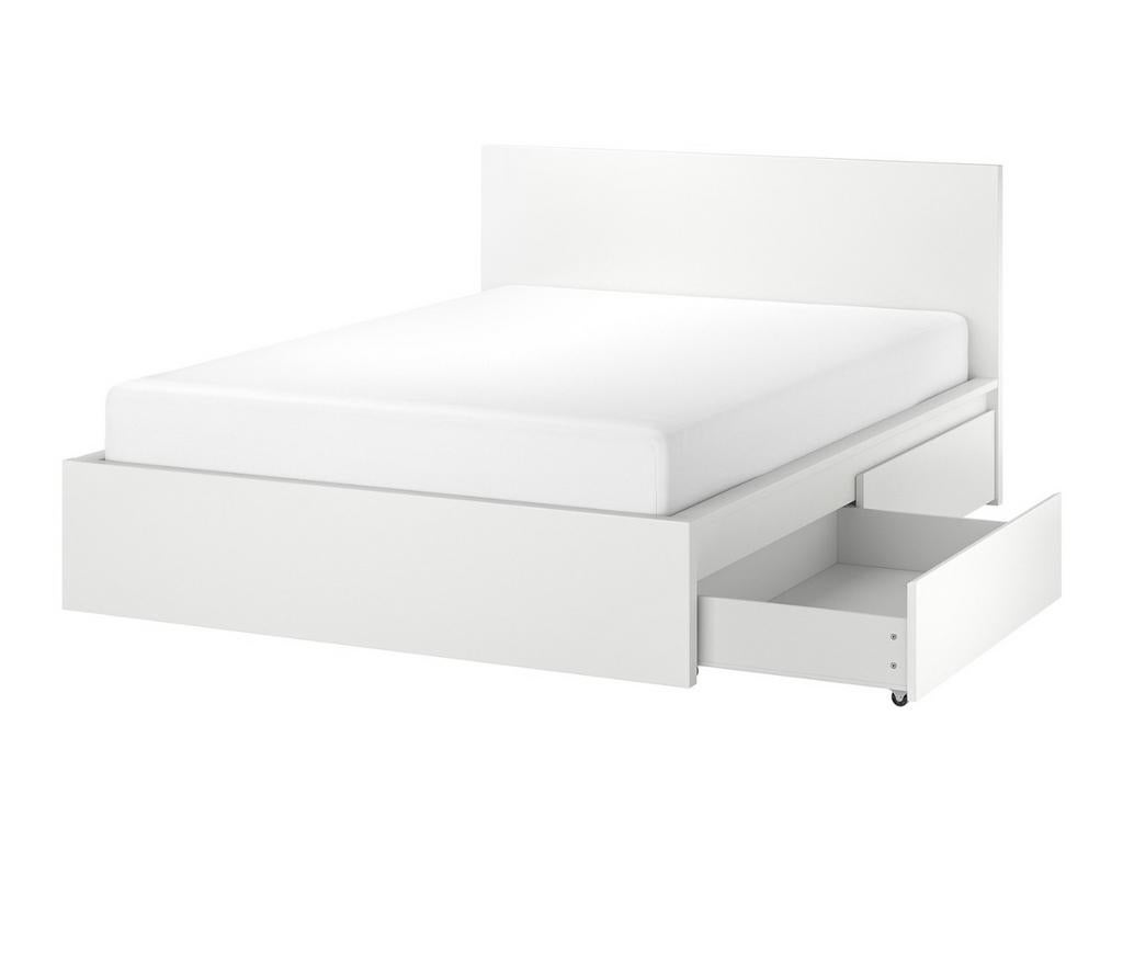 Malm bed, Huis en Inrichting, Slaapkamer | Bedden, Ophalen, Wit, Tweepersoons, Zo goed als nieuw
