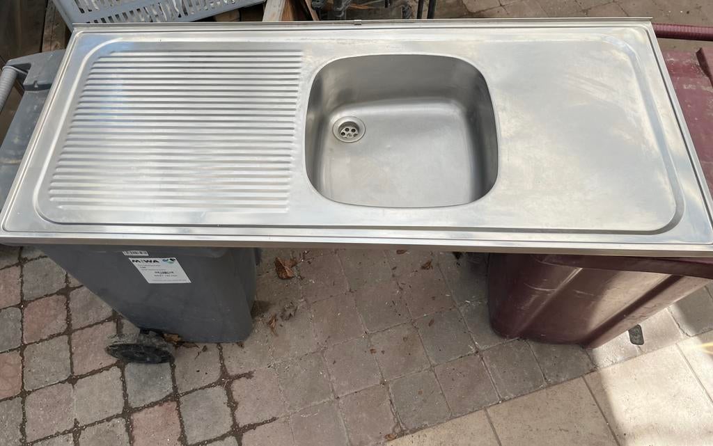 Inox opbouw wasbak afmetingen:1.20 x 50 retro!, Huis en Inrichting, Keuken | Keukenelementen, Ophalen, Gebruikt, Nic.debruyne@gmail.com