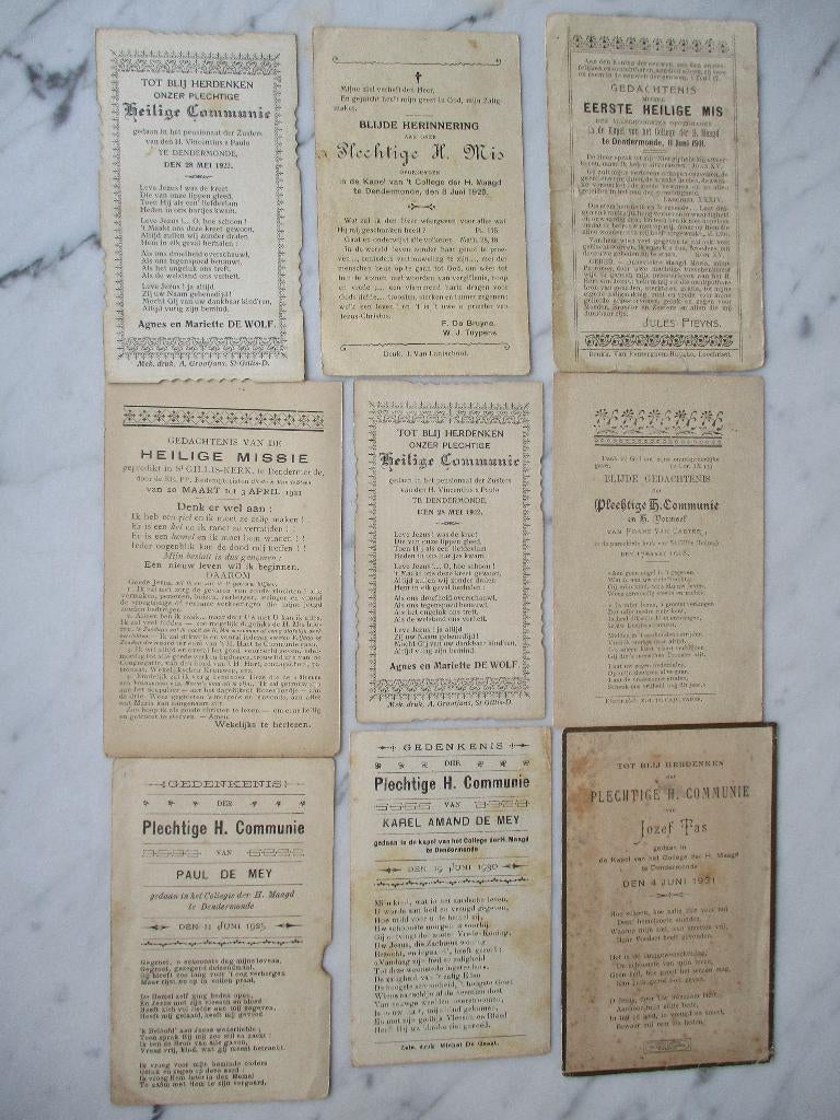 24 prentjes communie Dendermonde 1911 tot 1935, Verzenden, Zo goed als nieuw, Overige typen, Overige religies