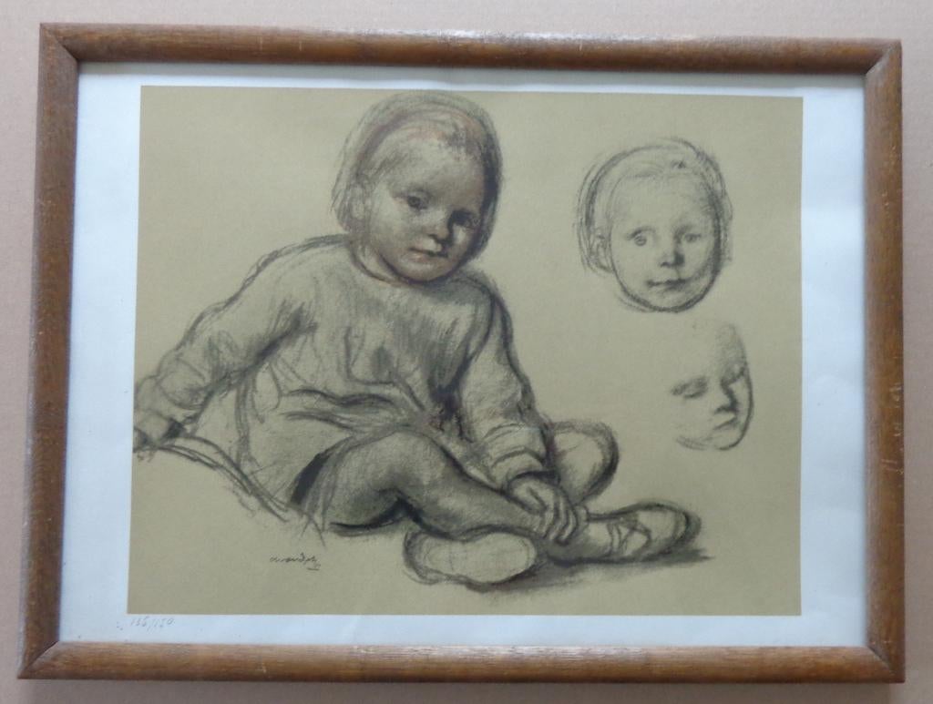 ALBERT VAN DYCK / ZITTENDE MEISJE / LITHO / 36x49cm / KADER, Ophalen of Verzenden