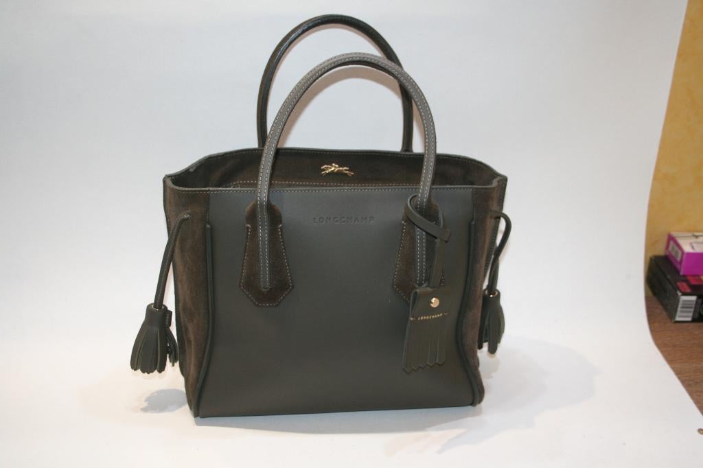 Longchamp, handtas glad groen / bruinkalfsleder. Top staat, Handtassen en Accessoires, Tassen | Damestassen, Ophalen of Verzenden