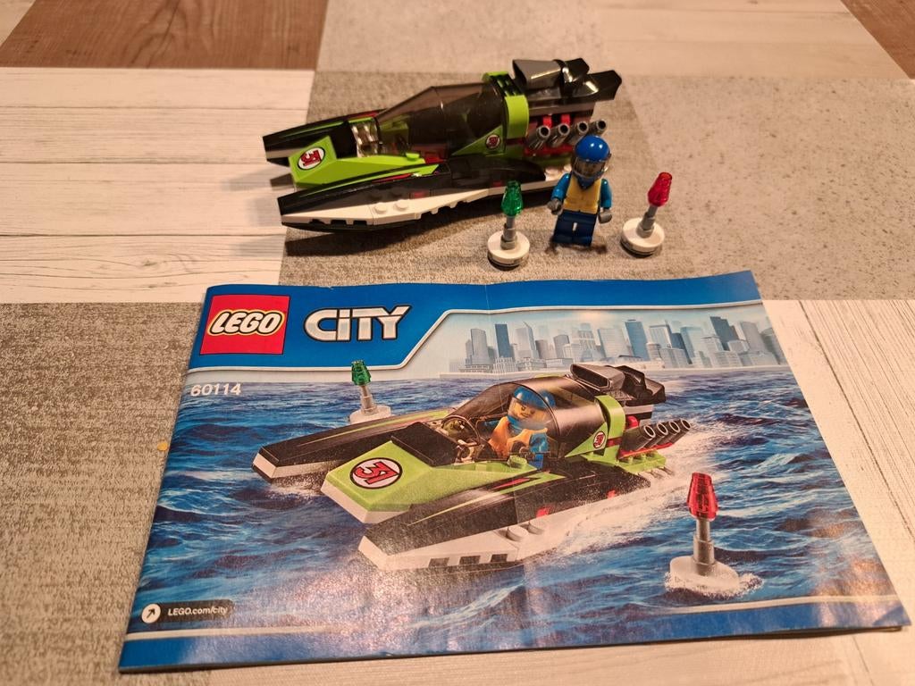 Lego city set 60114 raceboot, Ophalen of Verzenden, Zo goed als nieuw, Complete set, Lego
