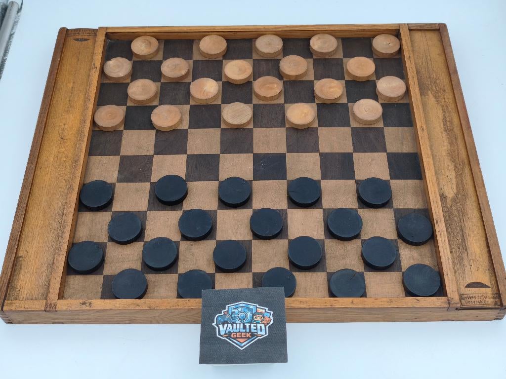 Vintage Houten Dambord 8x8 & 10x10 ca.1930 Breveté, Antiek en Kunst, Ophalen