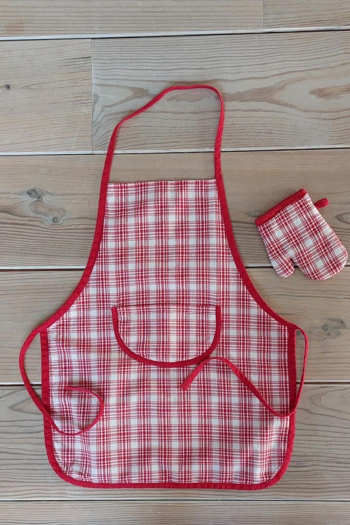 Schort en ovenwant voor in de speelgoedkeuken, Enlèvement, Comme neuf, Accessoires de cuisine de jeu