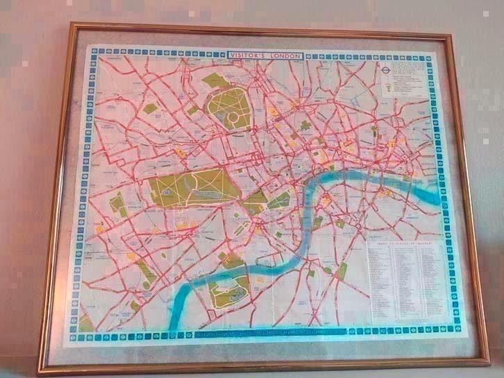Mooi ingelijst vintage stadsplan Londen, 1972, Ophalen of Verzenden