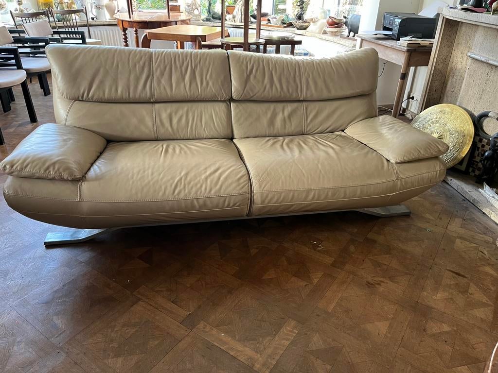 Retro zitbank, beige leder, 200 x 80 x 80., Ophalen, Gebruikt, Retro jaren 70, italiaans, 150 tot 200 cm