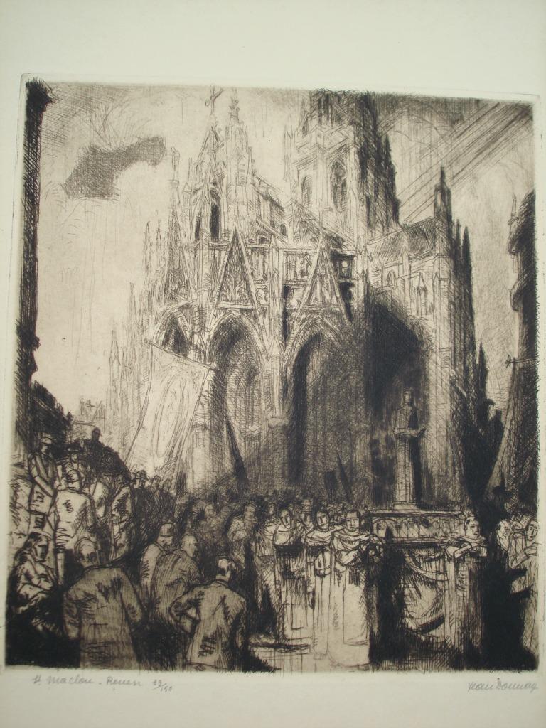 église Saint-Maclou ROUEN Jean DONNAY, gravure, eau-forte, Antiquités & Art, Art | Eaux-fortes & Gravures, Enlèvement ou Envoi