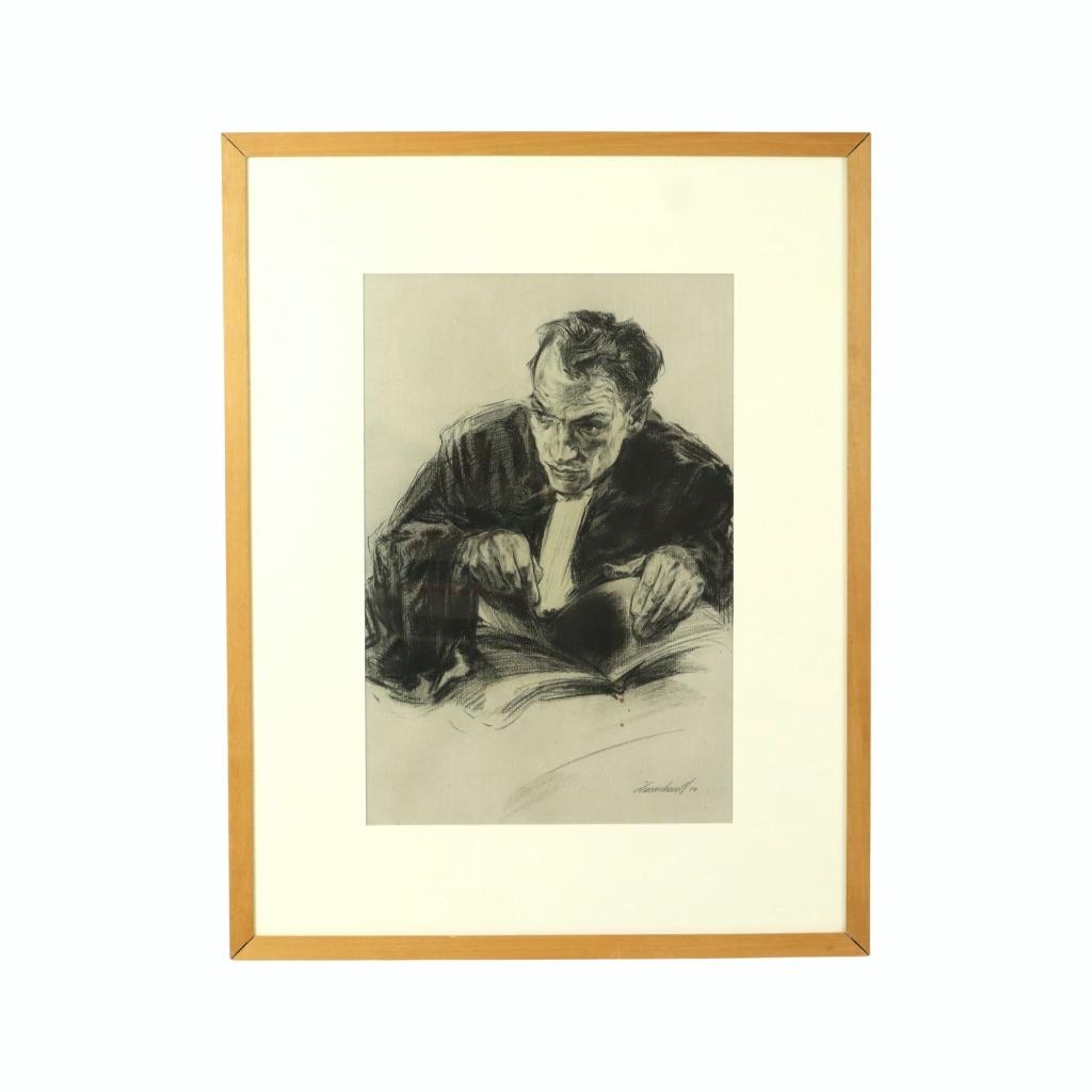 Grote Houtskool Tekening Advocaat Kunst Driesschaert Gedatee, Ophalen of Verzenden